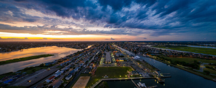 Sunset drone photography at Great South Bay and Freeport, NY
