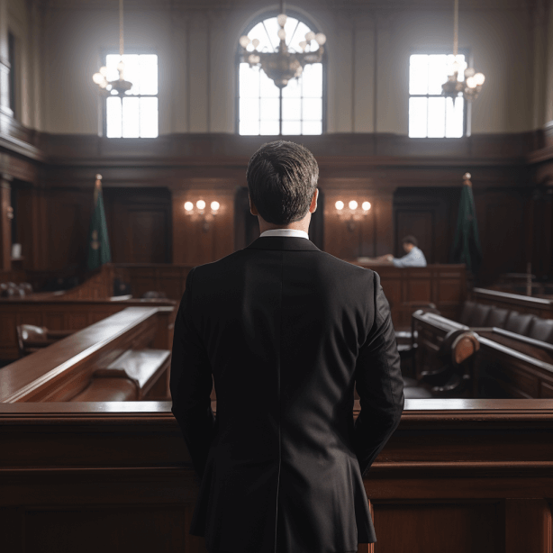 Criminal defense lawyer in a courtroom